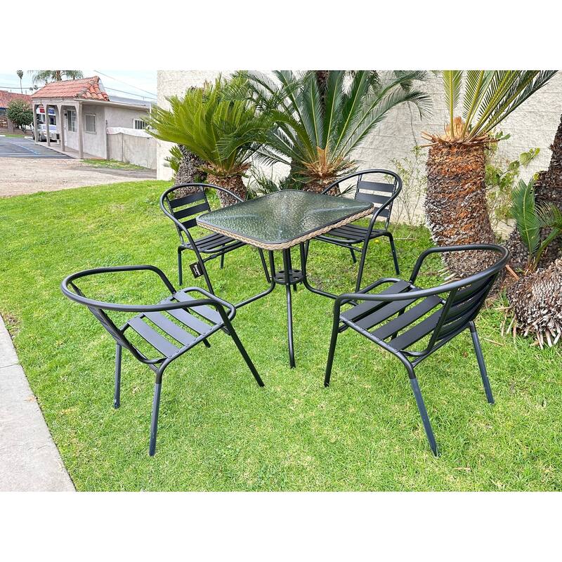 BTEXPERT Indoor Outdoor 28" Square Tempered Glass Metal Table Brown